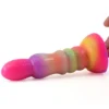 8 Inch Long Luminous Alien Dildo Soft Silicone Colorful Gorgeous Glow in Dark Dildo for Women Concave Penis