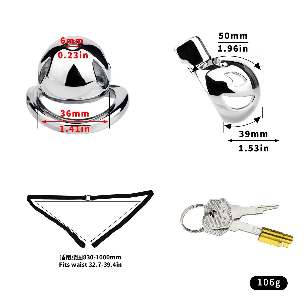 Male Penis Chastity Device with Restraint Strap Metal Construction Three Sizes for Easy Wear Product