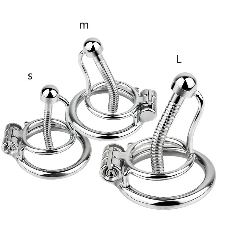 Adult Cock Cages Sex Toy SM 304 Stainless Steel Western Sword Chastity Lock with a Hollow Threaded Catheter 3 Sizes Available