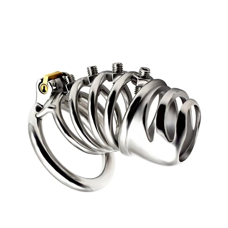 Alternative Toy Medium Metal Bird Cage Curved Male Chastity Device with Four Screws Prostate Stimulation