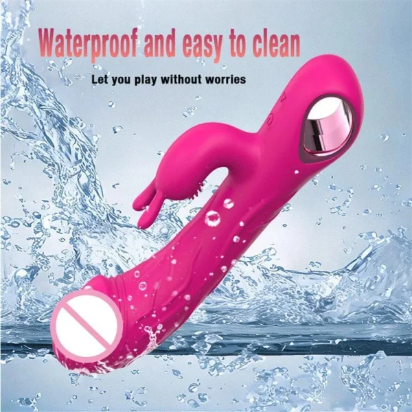Rechargeable 10 Speeds Clitoral Stimulation Thrusting Pink Double Motors Rabbit Vibrator Sex Toy for Women
