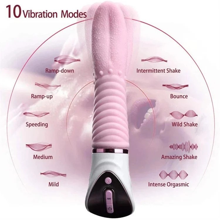 Rechargeable 10 Vibe Modes G Spot Heating Dildo Tongue Licking Vibrator Woman Sex Toys