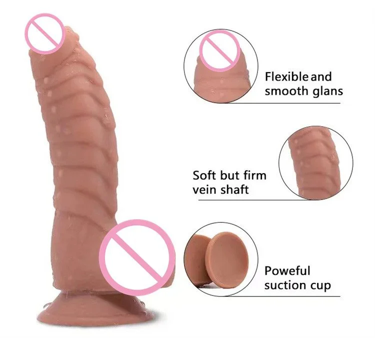 Female Masturbation 7.5Inch Soft Artificial Penis Suction Cup Realistic Silicone Dildo Women