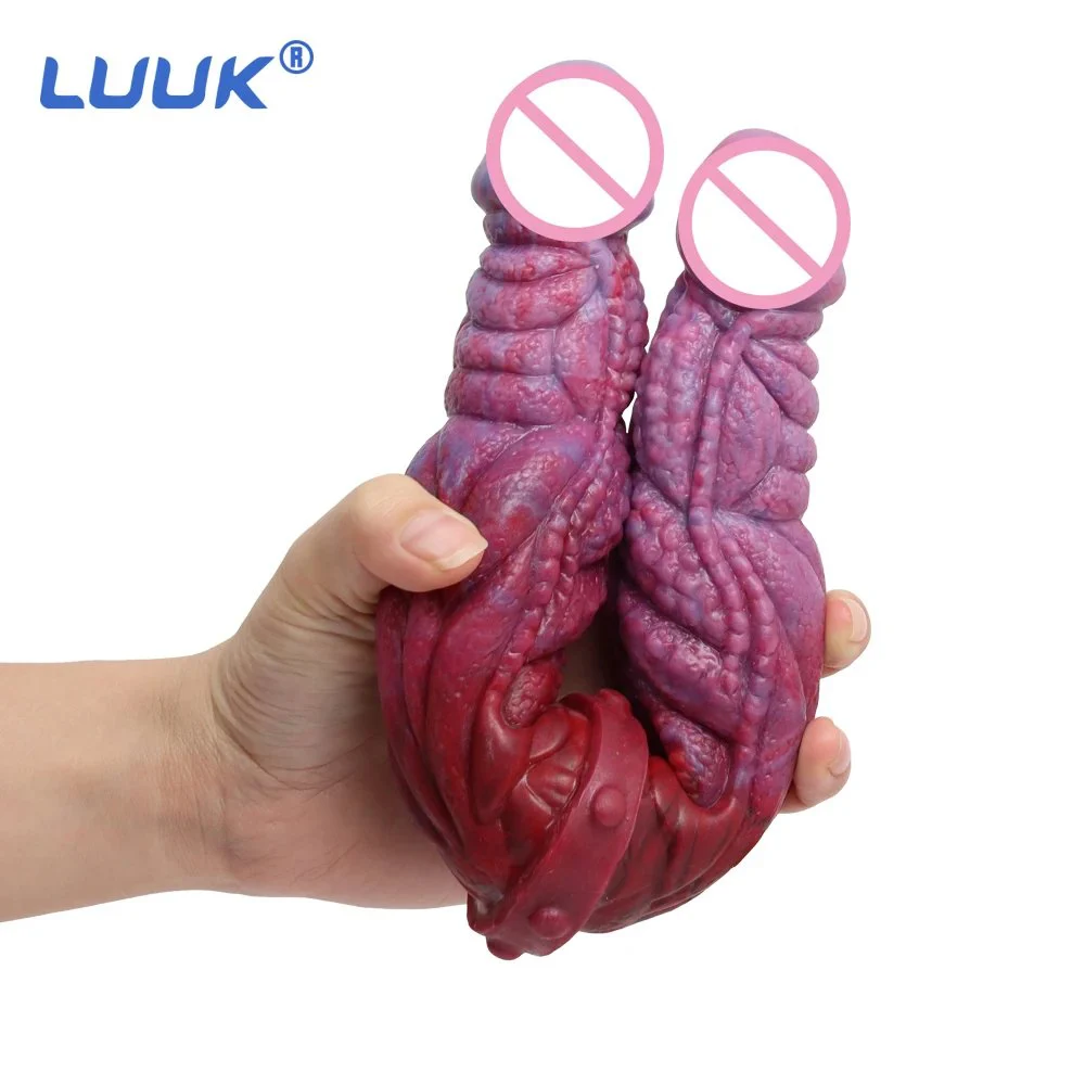 Female Sexual Toy Rubber Penis Fantastic Double Head Animal Dildo for Lesbian