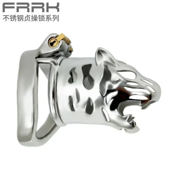 Stainless Tiger Head Cock Cages Extended Style Delay Ejaculation Cock Cage With Penis Ring Fetish Sex Product for Men