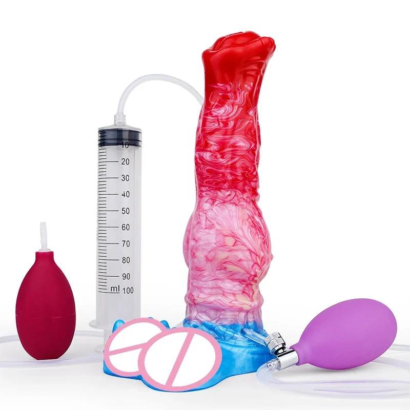 Horse Dildo Squirt Adult Sex Toys Ejaculating Butt Plug with Enema Inflatable Dildo Thick Knot Anal Stimulator for Men Gay