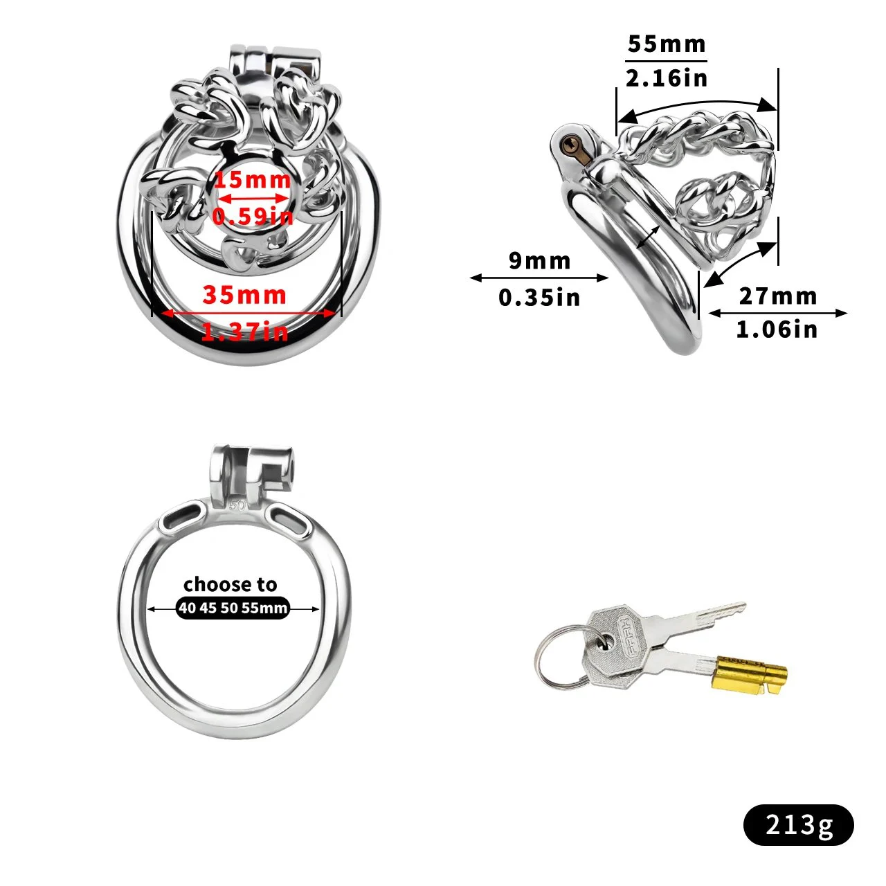 Linkage Chain Hollow Chastity Belt Cock Cage Stainless Steel Urethral Lock Penis Resistant Device for Adult Men