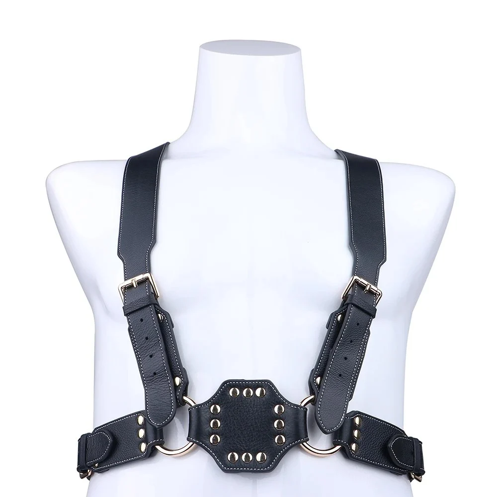 Sexual Chest Wild Iron Bind Strapon Double Dildo and Harness for Men Leather Bondage