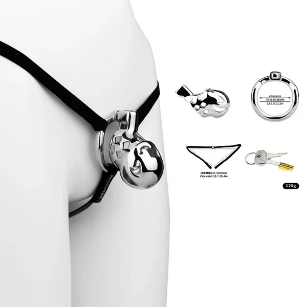 Male Penis Chastity Device with Restraint Strap Metal Construction Three Sizes for Easy Wear Product