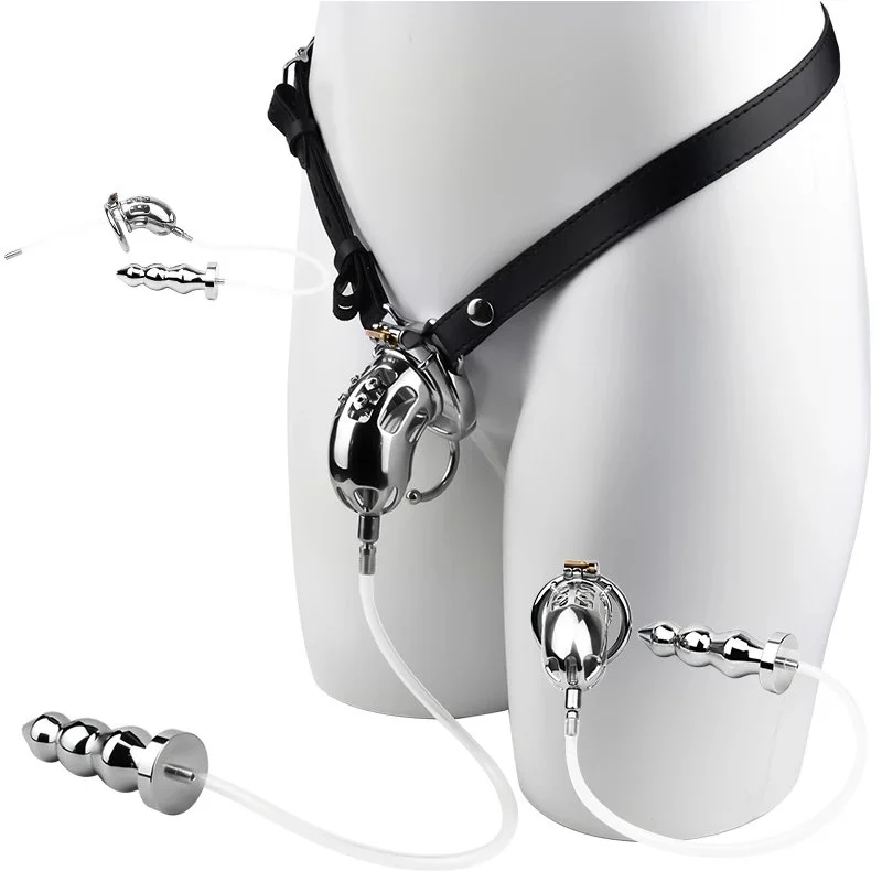 Male Chastity Devices Set with Attachable Removable Metal Anal Plug Silicone Catheter Cage Men Bondage extreme Sex Toy