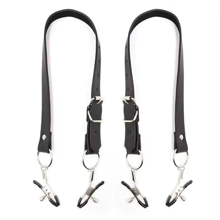 Bondage Women Wrap Around Thigh Spread Vagina Labia Spreader Straps With Clamps Clitoris Clips