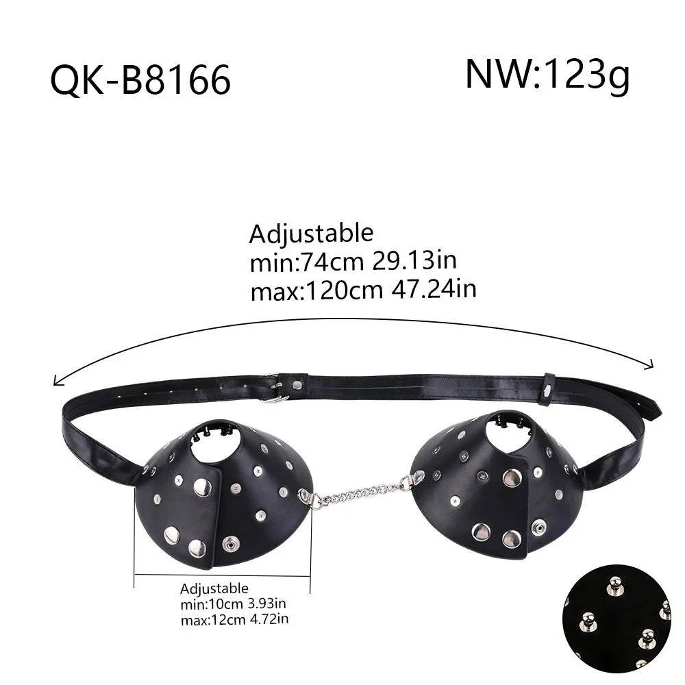 Rivet-Style Metal Nipple Clamps with Leather Belt Bondage Toy for Women