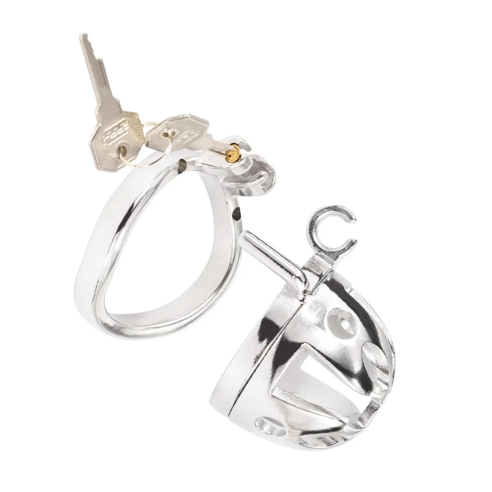 Stainless Steel Hand Polish Cock Cage Penis Ring Lock Belt Sex Toys for Men