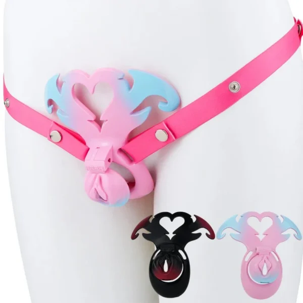 New Resin Male Sissy Chastity Cage Feminization Pussy Style Restraint Adult Flirting Toys for Men Gays Cock Cage