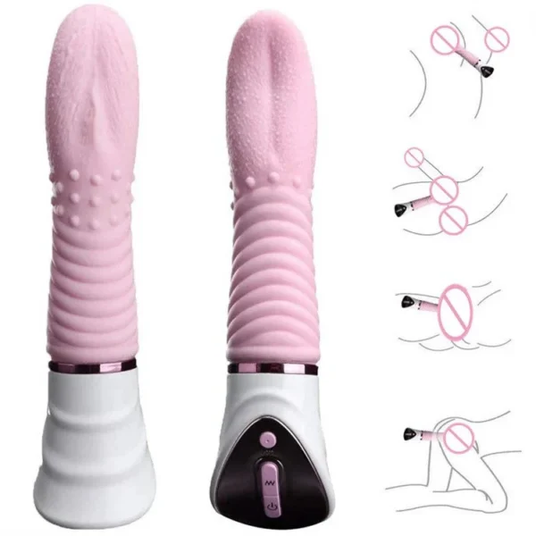 Rechargeable 10 Vibe Modes G Spot Heating Dildo Tongue Licking Vibrator Woman Sex Toys