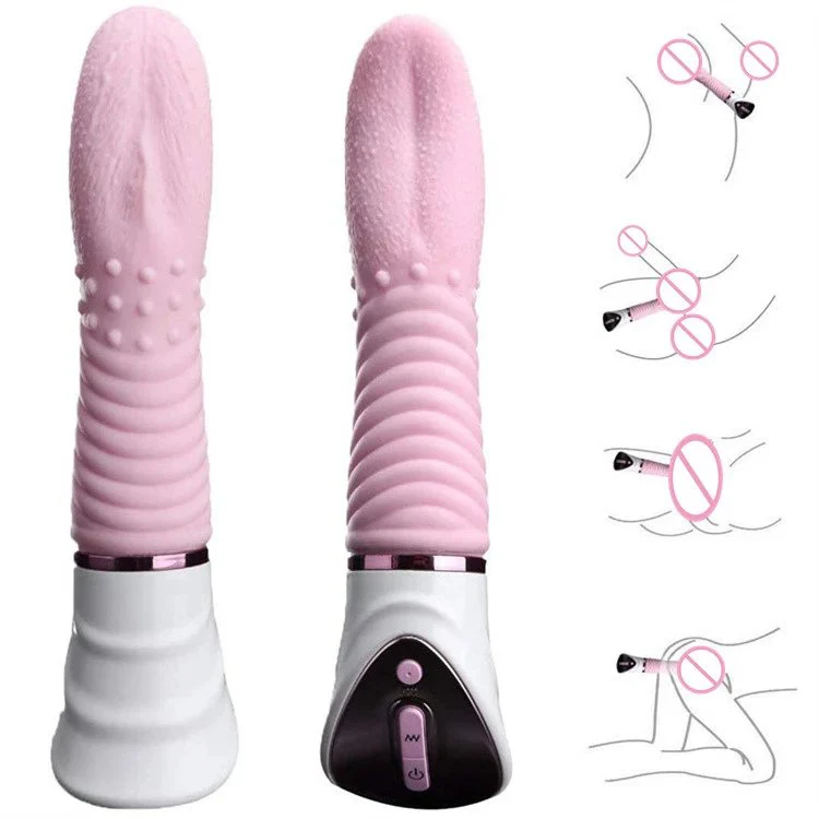 Rechargeable 10 Vibe Modes G Spot Heating Dildo Tongue Licking Vibrator Woman Sex Toys