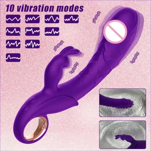 Rechargeable Clitoral Stimulator 10 Modes Realistic Dildo Female Rabbit Vibrator Sex Toys for Women