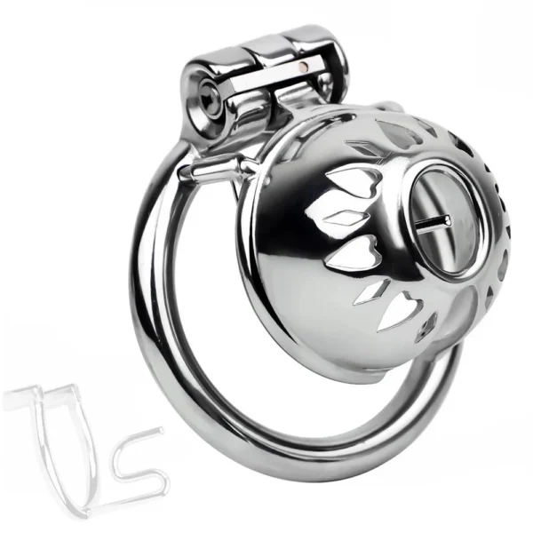 Premium Male Chastity Cage with Stealth Lock 4 Base Rings & 2 PA Ring Options Bird Lock Style for BDSM Bondage Play