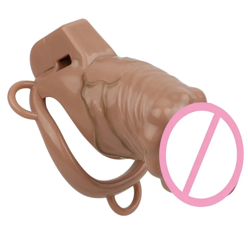 Removable Adult Realistic Penis Chastity Cage with Restraints Resin Material Simulated Skin Color Chastity Cage for Adult Men