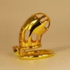 Total High 110mm 304 Stainless Steel Gold Plated Sex Product Cage With Stealth Lock Ring Lock Bondage Bird for Men