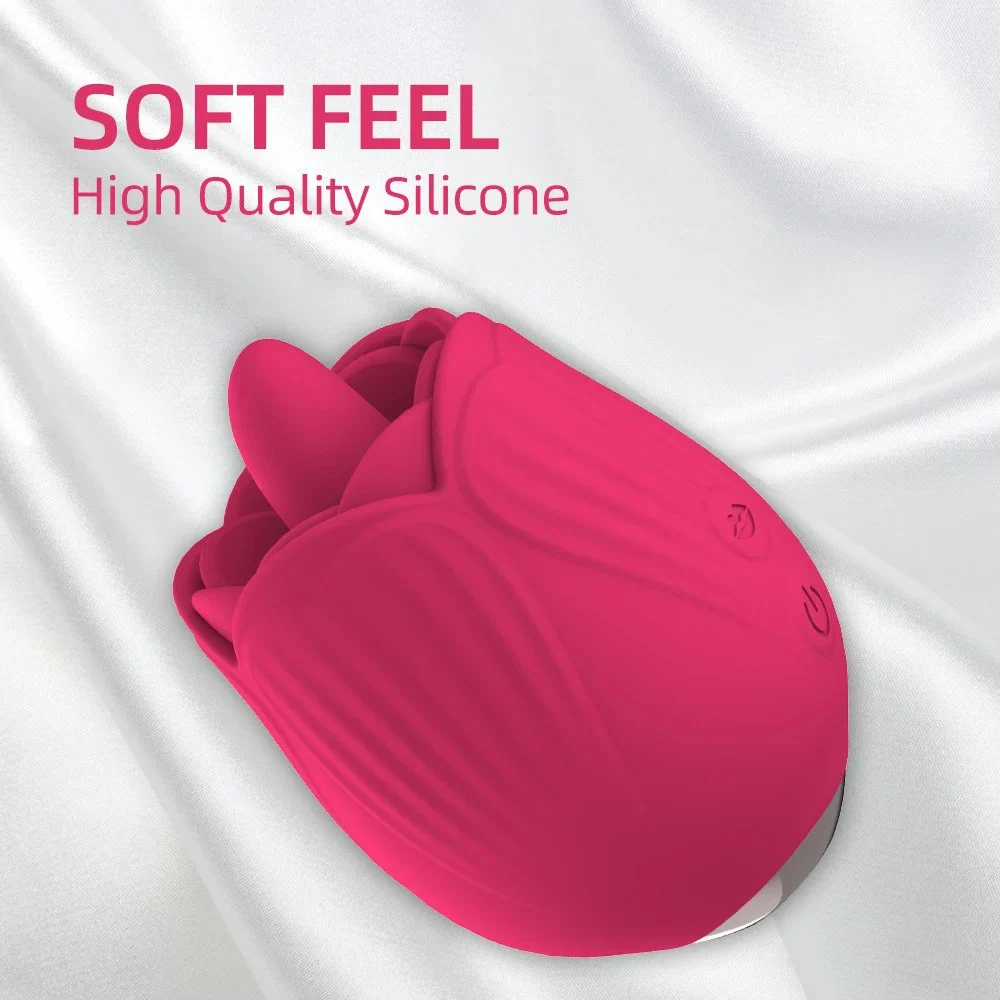 Silicone Red Flower Petal Shaped Womens Massage Clitoral Double Tongue Rose Vibrator