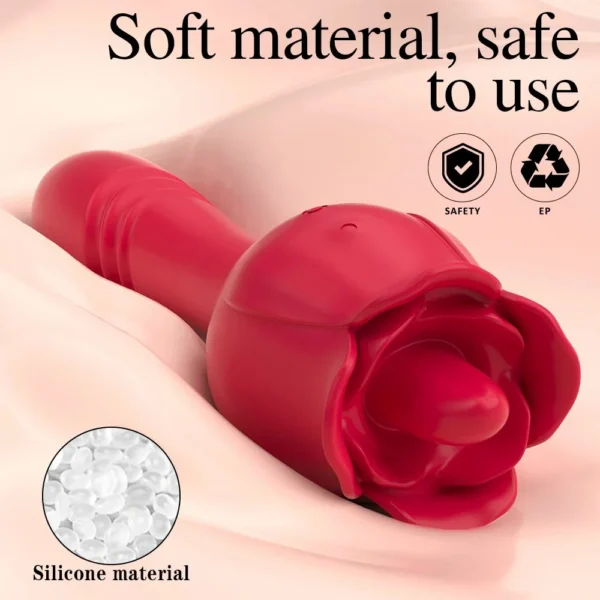 Rose-Shaped Female Vibrator Tongue-like Tongue-Flicking Vibration Telescopic Insertion USB Rechargeable Waterproof IPX7