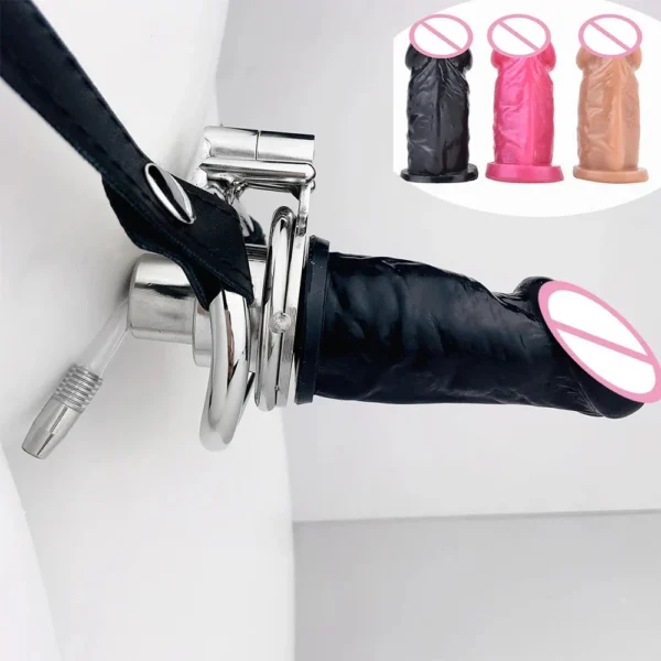 Wearable Chastity Cage with Dildo Head Inverted Urethral Chastity Cage Device Negative Adult Penis Plug Bondage Sex Toys