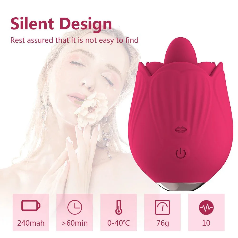 Silicone Red Flower Petal Shaped Womens Massage Clitoral Double Tongue Rose Vibrator