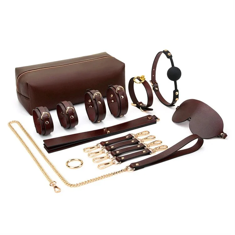 Adult Sex Toys for Couples 9PCS Sexy Eye Mask Cuffs Flogger Genuine Leather Bondage Set