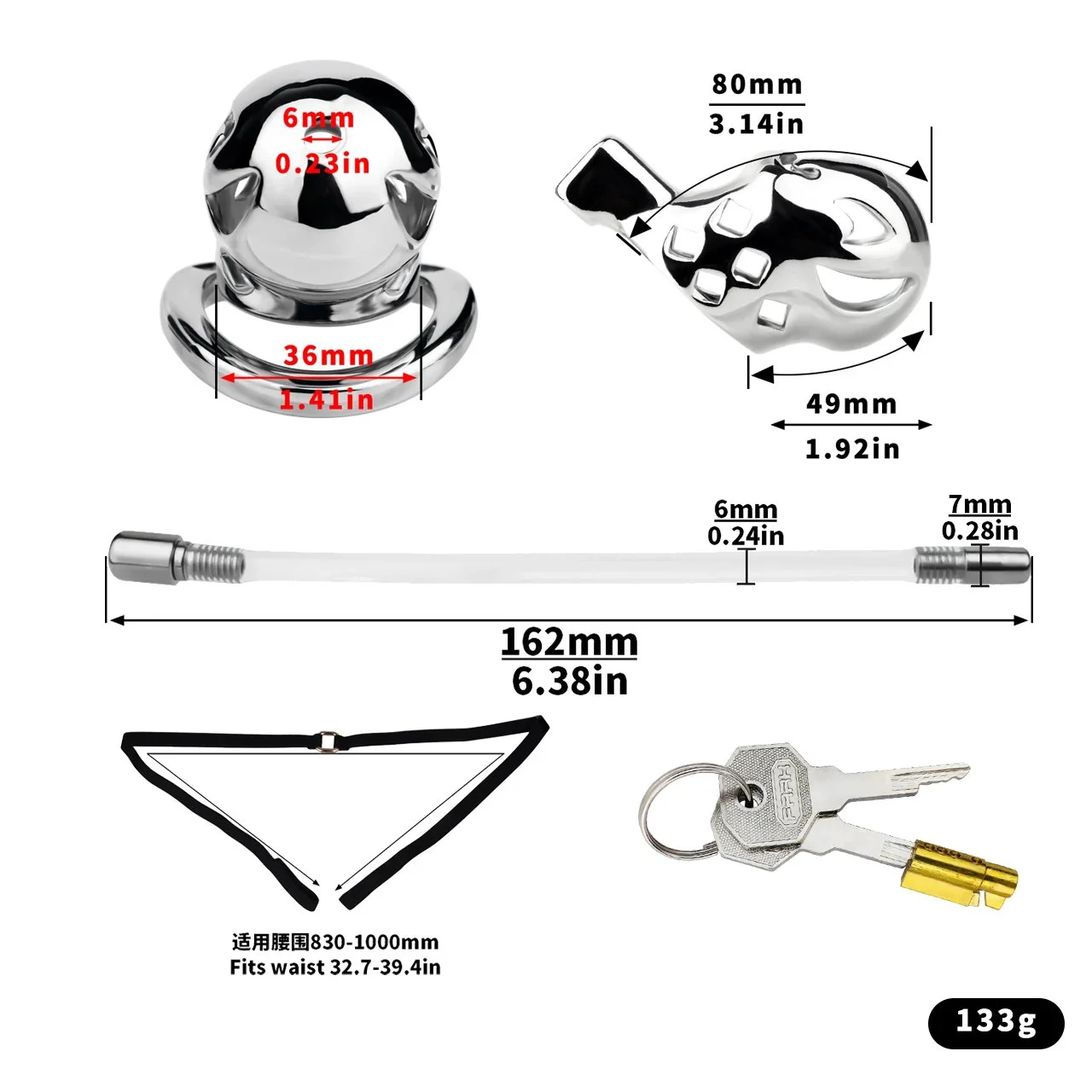 Wearable Male Chastity Device with Catheter Port Steel Construction Suitable for BDSM Male Restraint Convenient to Adult Toy