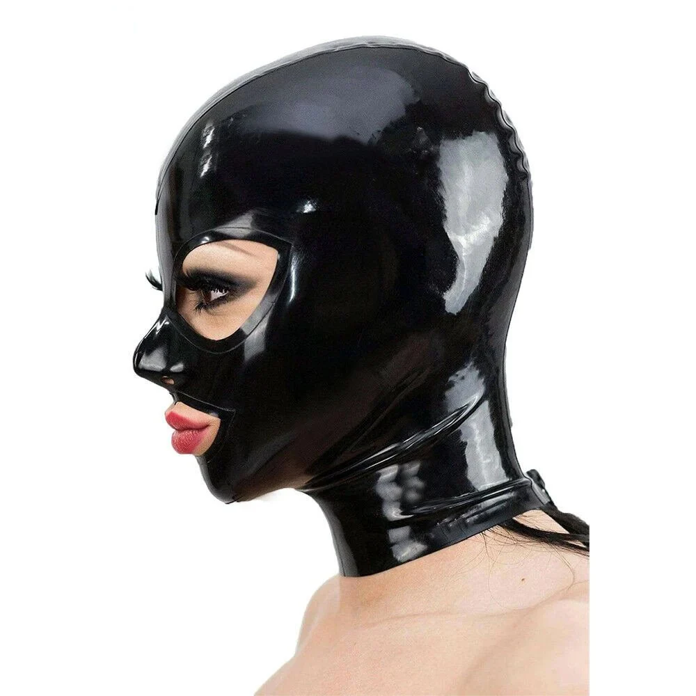 Adult Latex Hood Mask with Zipper 100% Waterproof BDSM Headgear for Dance Party Fetish Black Sex Mask