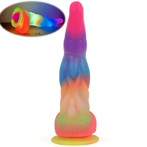 9.8 Inch Long Glow in Dark Monster Dildo Luminous Dildo Freaky Sex Toy Multi-color Sex Tool for Women