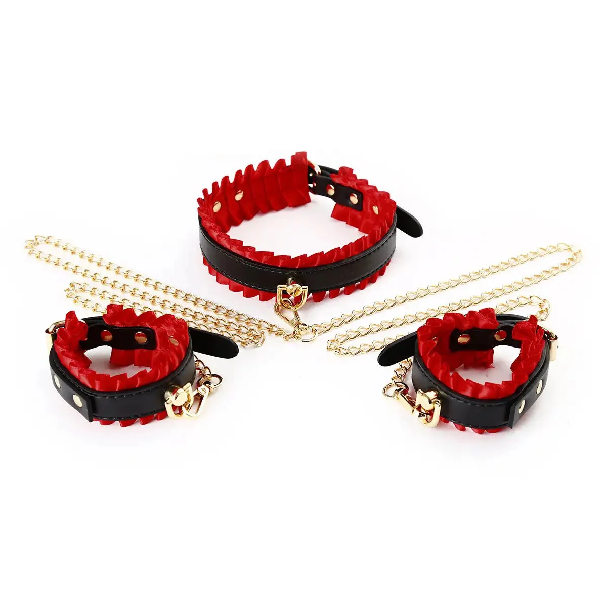 Adjustable Gold Chain Neck Handcuffs BDSM Bondage Restraints Set Adult Game Fetish Slave Handcuffs to Collar for Woman Couples