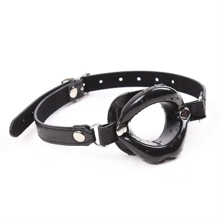 Adjustable Fetish Adult Oral Sex Toy Silicone Lip Sexy Open Mouth Gag With Lock Leather Strap
