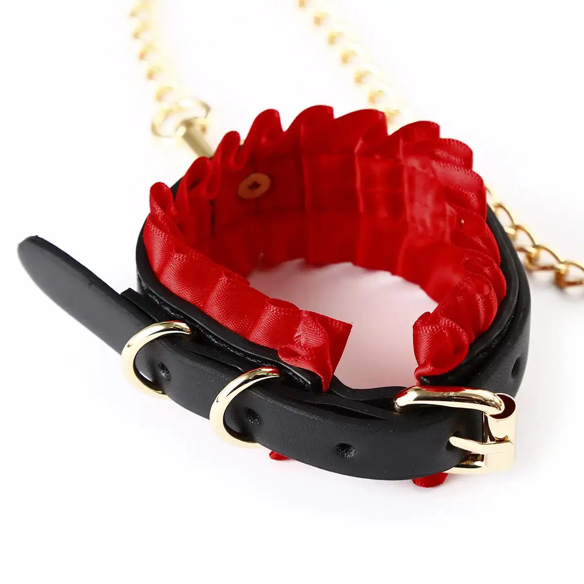 Adjustable Gold Chain Neck Handcuffs BDSM Bondage Restraints Set Adult Game Fetish Slave Handcuffs to Collar for Woman Couples