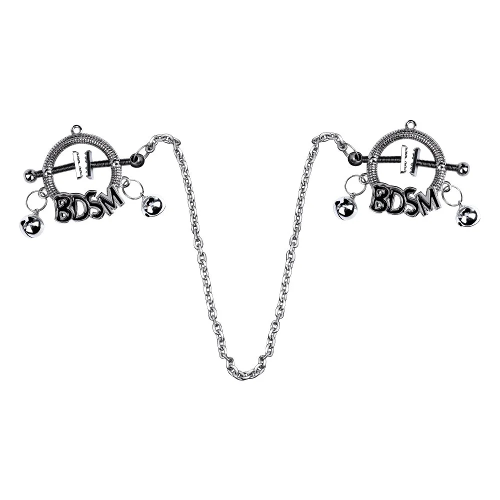 Adjustable Metal Chain Nipple Clamp Harness with Pendant for Couples Bondage Play