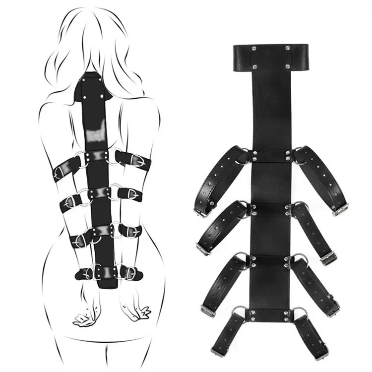 Bondage Set Erotic Sex Toys PU Leather Adjustable Back Hand Collar Handcuffs Female
