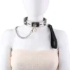 Adjustable Neck Collar with PU Leather Leash Bow, Flower Ball, and Metal Traction Chain Restraint Collar