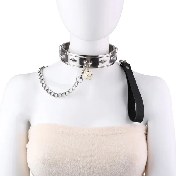 Adjustable Neck Collar with PU Leather Leash Bow, Flower Ball, and Metal Traction Chain Restraint Collar