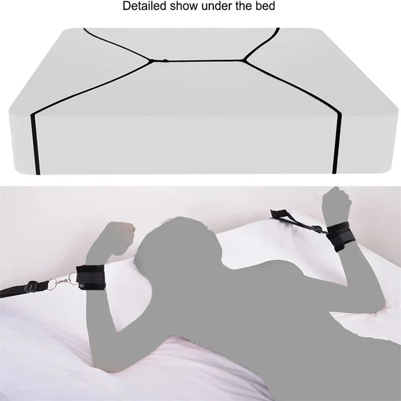 Slave Sexy Mattress Under Restraint Binding Ribbon and Wrist Ankle Cover Couple Game