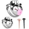 Stainless Steel Male Chastity Lock with Wearable Catheter, Realistic Sensation Penis Cage for BDSM Play