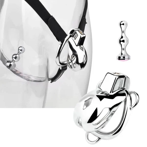 Silver Cobra Penis Chastity Cage Hot Mamba Metal Cock Lock with Belt Wearable Metal Anal Plug BDSM Adult Toys Sex Shop