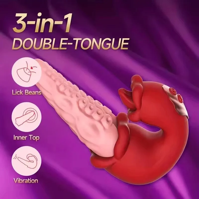 3 IN 1 Double Tongue 10 Frequency Strong Waterproof Internal Octopus Tongue Vibrator for Women