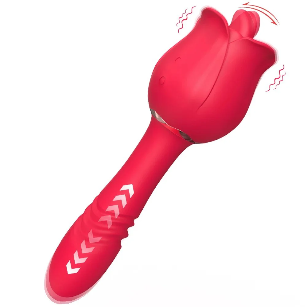 Rose-Shaped Female Vibrator Tongue-like Tongue-Flicking Vibration Telescopic Insertion USB Rechargeable Waterproof IPX7