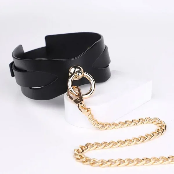 Adult Bondage Gear Neck Collar with Chain High Quality Leather Sexual Handcuffs Game for Couples