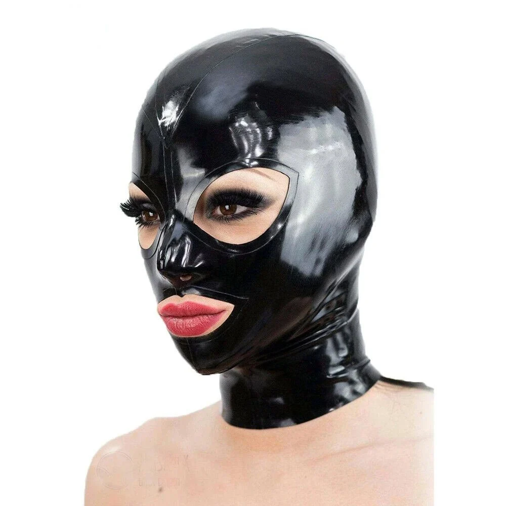 Adult Latex Hood Mask with Zipper 100% Waterproof BDSM Headgear for Dance Party Fetish Black Sex Mask