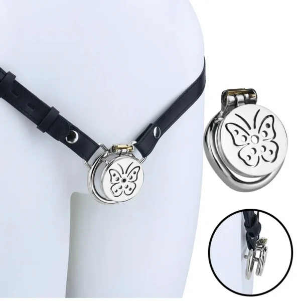 Wearable Steel Metal Chastity Lock with Flat Built-in Cage for Penile Confinement and Urinary Catheter Compatibility for Men