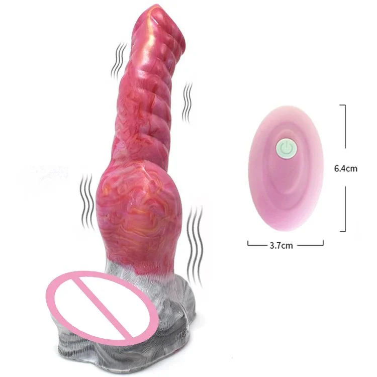 Animal Remote Control Vibrator Large Size 26cm Wolf Penis Vibrator Cock with Suction Cup Artificial Testicles Sexual Toys