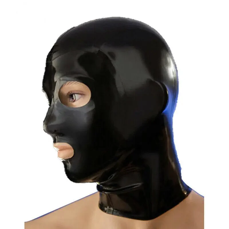 Adult Latex Hood Mask with Zipper 100% Waterproof BDSM Headgear for Dance Party Fetish Black Sex Mask