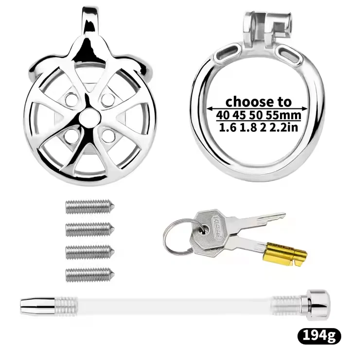 stainless steel off-road wheel shaped chastity cage hollow breathable skin-friendly safe With catheter SM sex toy for man